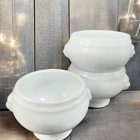 Fortena White Porcelain Double Lions Head Dish Bowl Set 3 Ceramic Stoneware VTG - Picture 1 of 11